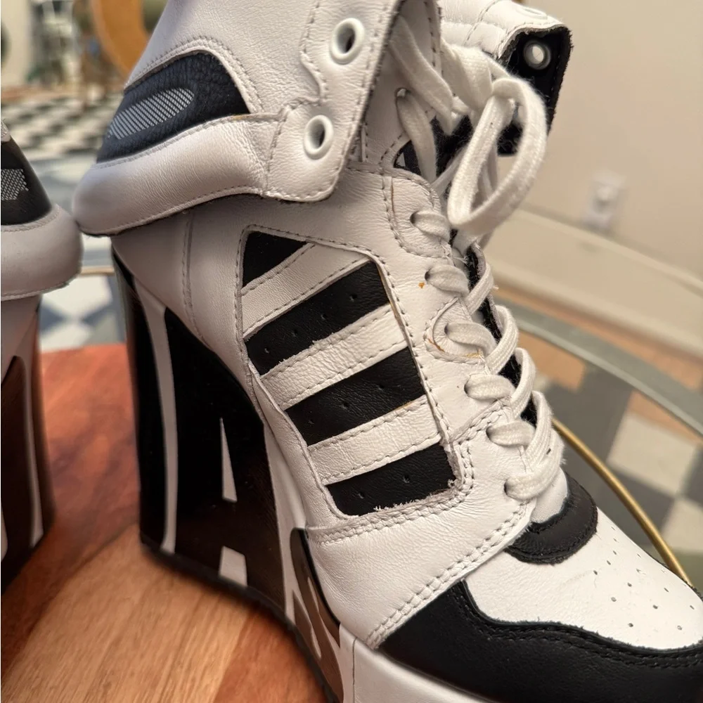 Jeremy Scott x Adidas Black and White Wedge Sneakers - Picture 16 of 17